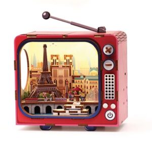 Maquette Graine Créative TV Paris en bois avec scène miniature et éclairage LED