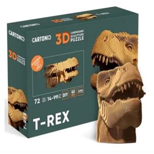 Puzzle 3D T-Rex Cartonic en finition naturelle, représentant un dinosaure en volume