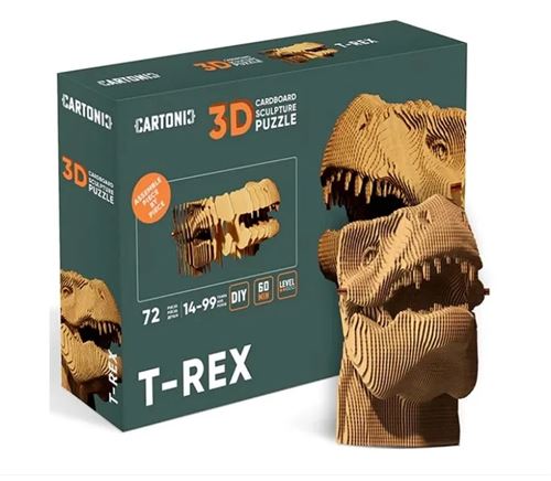 Puzzle 3D T-Rex Cartonic en finition naturelle, représentant un dinosaure en volume