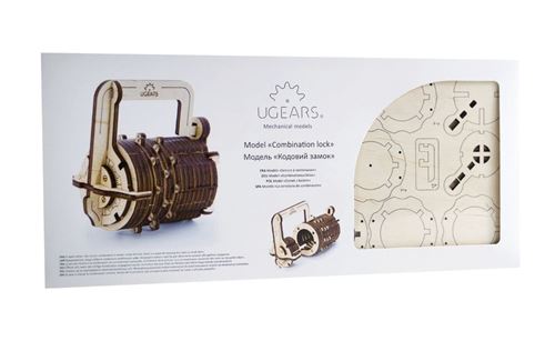 Puzzle 3D Ugears Combination Lock, maquette mécanique au thème de serrure à combinaison.
