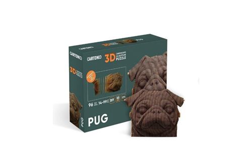 Cartonic puzzle 3D chien carlin, modèle en carton représentant un chien en volume