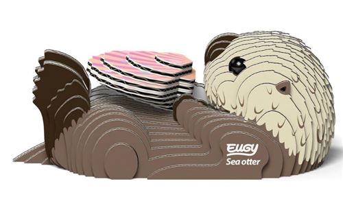 Eugy Puzzle 3D loutre de mer en carton gris et blanc, 60 pièces