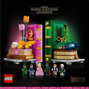 Book nook LEGO Wicked 75691 consacré à Glinda et Elphaba, pour une bibliothèque.