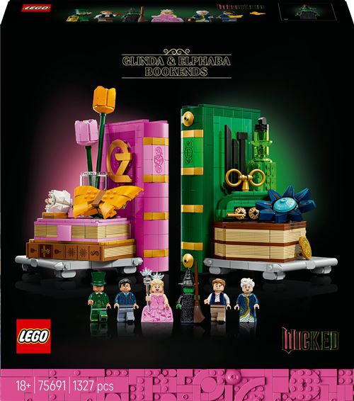 Book nook LEGO Wicked 75691 consacré à Glinda et Elphaba, pour une bibliothèque.