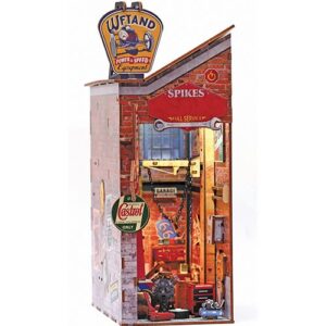 Maquette Book Nook Garage en bois avec scène miniature et éclairage LED