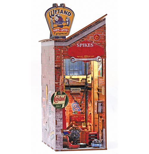 Maquette Book Nook Garage en bois avec scène miniature et éclairage LED