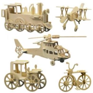 Maquette bois Set technics présentée avec ses cinq références numérotées