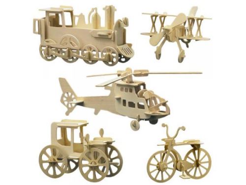 Maquette bois Set technics présentée avec ses cinq références numérotées