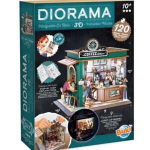 Maquette en bois Buki Diorama Café avec décor miniature et éclairage intérieur
