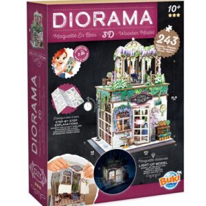Maquette en bois Buki Diorama Fleuriste, boutique miniature avec éclairage intérieur