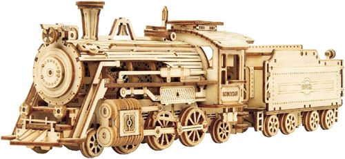 Maquette en bois Steam express ROKR, modèle de locomotive décoratif