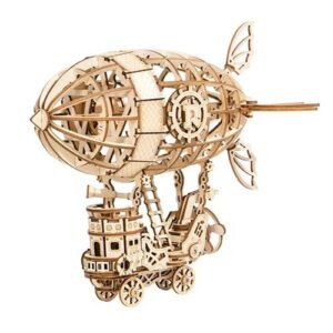 Maquette en bois dirigeable aux lignes aériennes, pensée comme puzzle 3D