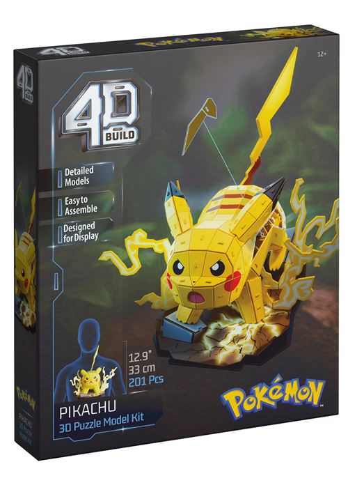 Puzzle 3D Pikachu Pokémon assemblé, figurine aux détails graphiques et silhouette reconnaissable