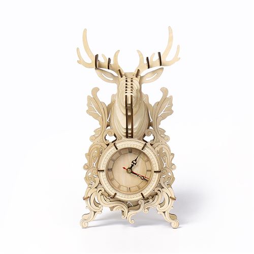 Puzzle 3D horloge de renne en bois composé de 52 pièces