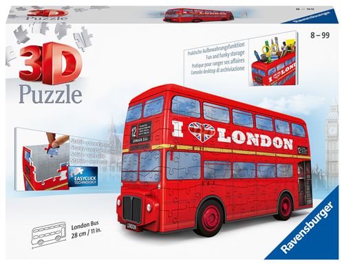 Puzzle 3D Ravensburger Bus Londonien, modèle rouge à assembler en volume