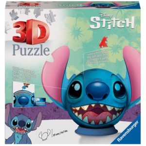 Puzzle 3D Ravensburger Disney Stitch présenté avec ses 72 pièces