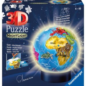 Puzzle 3D Ravensburger Globe Illuminé, globe assemblé à 72 pièces avec éclairage