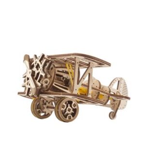 Puzzle 3D Ugears Mini Biplan, maquette mécanique sur le thème de l’aviation