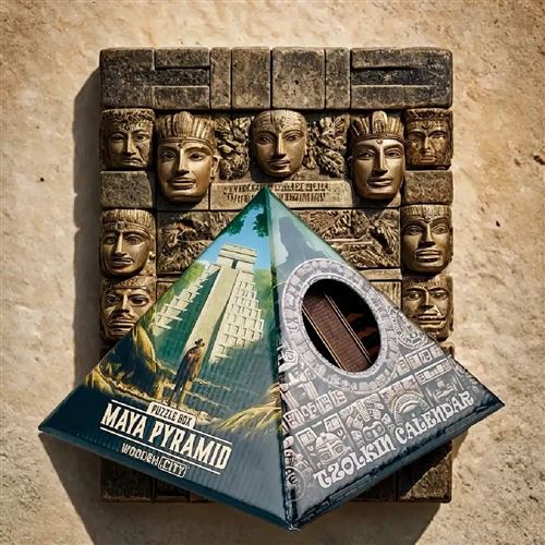 Puzzle 3D bois boîte Pyramide Maya présenté comme modèle en volume