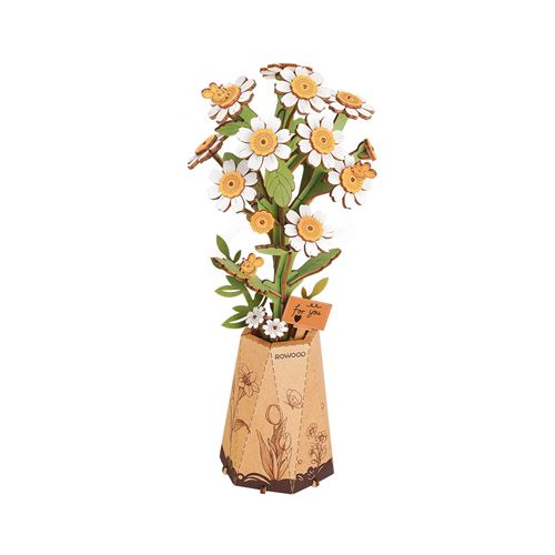 Puzzle 3D Fleur de camomille en bois, modèle floral à assembler et exposer