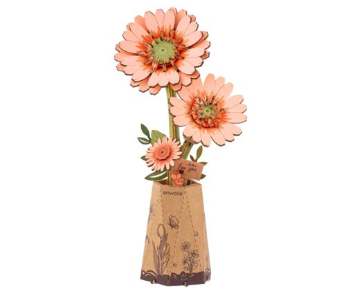 Puzzle 3D en bois Rowood Gerbera orange clair à assembler et exposer