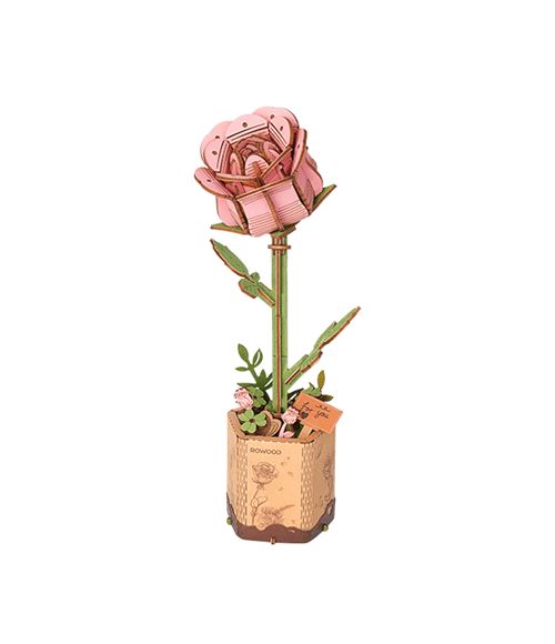 Puzzle 3D en bois Rosier, modèle floral en bois à assembler
