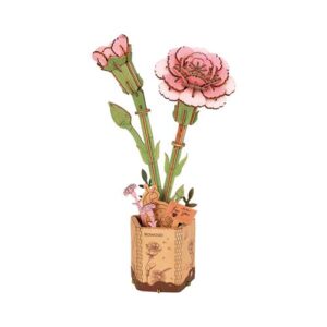 Puzzle 3D en bois Rowood Œillet rose au thème floral, présenté en volume