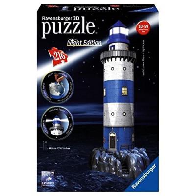 Puzzle 3D Ravensburger 12577 en forme de phare, édition Night Edition, 216 pièces