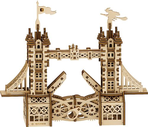 Maquette 3D Tower Bridge en bois, petit modèle de pont emblématique.