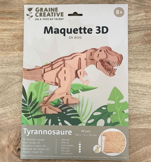 Tyrannosaure maquette 3D en bois représentant un dinosaure en volume